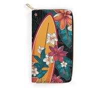MNBVKL Wallet, Surfboard And Flowers Printed Wallet,large Capacity Travel Wallet,women Travel Wallet,adult Wallet, White, 19.7x10.5cm, Modern