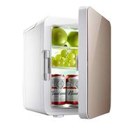 MNCYGJ 10L Mini Fridge for Bedrooms, Camping, Cosmetic Use - Gold, Glass Door & Shelf, 12V/220V, Noiseless, Portable, 10L Capacity