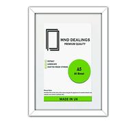 MND Dealings A5 Picture Frame with A6 Mat, Thin HD Perspex for Wall Mounting (White)