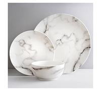 MND Dealings Gorgeous 12 Piece White Marble Glossy Dining Set - Dinner Set for 4 People- Made of Durable Dinnerware with a Marble Design - Plates & Bowls Set Microwave and Dishwasher Safe-White