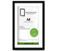 MND Dealings Modern A1 Frame 59.4x84.1cm with A2 Mount 42x60cm | Durable MDF Wood & HD Perspex | Black Finish for Photos, Prints, Posters, Artwork | Landscape & Portrait Use - (Black)