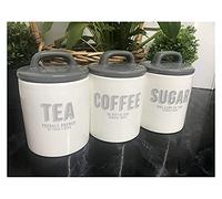 MND Dealings® New Retro Grey Set Of 3 Style Ceramic Canisters/Jars for the Kitchen Counter Jars, Food Storage Sets for Tea, Sugar, Coffee with Air Tight Lids -(Grey/White)