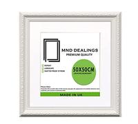 MND Dealings Ornate Shabby Chic 50X50 cm with (40x40) White Mount Poster Frame - Antique Style - MDF backing board Swept Museum | Wall Gallery Home Decor -50X50 CM (40x40 Mount)-White