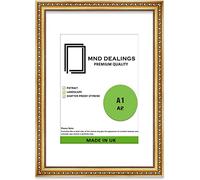 MND Dealings Ornate Shabby Chic A1 with (A2) White Mount Poster Frame - Antique Style - MDF backing board Swept Museum | for Gift Wall Gallery Home Decor -A1 (A2 Mount)-Gold