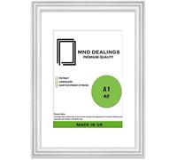 MND Dealings Ornate Shabby Chic A1 with (A2) White Mount Poster Frame - Antique Style - MDF backing board Swept Museum | for Gift Wall Gallery Home Decor -A1 (A2 Mount)-White