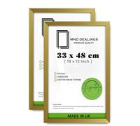 MND Dealings pack of 2 Minimalist 330 x 480 mm Gold Photo Frame Solid Engineered Wood with Metal Clips |19 Inch x 13 Inch Frame for Home/Office Wall Décor (33 x 48 CM) [ Gold ]