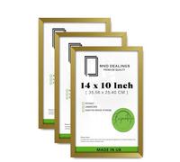 MND Dealings Pack of 3 Classic 14 x 10 Inch Poster Frame | Horizontally or Vertically, Decoration for Photos, Paintings, Posters, Artwork - Living room Décor (35.56 x 25.40 CM) -[ Gold ]