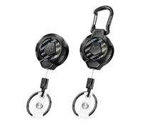 MNGARISTA 2 Pack Upgraded Heavy Duty Retractable Keychain,Belt Clip & Carabiner,283.5g Retraction,80cm Steel Cable,3K Carbon Fiber Tactical ID Badge Reel-Black