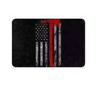 MNGBAN Firefighter Axe Red Line Flag Printed Flannel Doormat Entrance Rug | living room large area washable kitchen bathroom carpet Comfort Home Decor entrance welcome Anti-slip