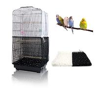 Mngren 2Pcs Adjustable Bird Cage Cover, Upgraded Airy Nylon Mesh Parrot Net with Sequins, Universal Seed Feather Catcher, Soft Birdcage Cover Skirt Sheer Guard for Parakeet Macaw Round Square Cages