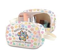 MNIGIU Dog Lover Gift Rescued Is My Favorite Breed Clear Makeup Zipper Bag Animal Rescue Gift Animal Themed Cosmetic Bag, Rescued Dog