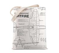 MNIGIU Funny Aviator Inspired Gift Supermarine Canvas Tote Bag Spitfire Art Gift Spitfire Fighter Shoulder Bag, Aviator Gift, L