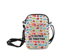 MNIGIU Funny Saying Gift I'd Rather Be Thrifting Crossbody Bag Thrift Lover Gift Thrifter Messenger Bag, I'd Rather Be Thrifting
