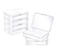 Mnixy 6pcs Clear Plastic Storage Containers with Hinged Lid Rectangle Small Plastic Boxes for Beads, Jewelry, Hardware,Game Pieces, Crafts Items, 4.5 x 3.3 x 1.1 Inch