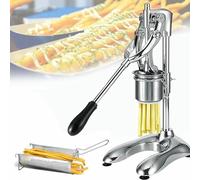 MNJVCFDS Manual Long French Fries Maker Machine Stainless Steel 30cm Potato Strips Machine Fried Chips Squeezer Extruder 12 Holes With Fried Basket,Long Fries Extruder