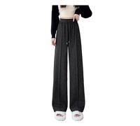 Mnjyihy Women Herringbone Wide-Leg Pants Elastic High Waisted Fleece Thickened Woolen Sweatpants with Pockets Black Thin S