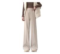 Mnjyihy Women Herringbone Wide-Leg Pants Elastic High Waisted Fleece Thickened Woolen Sweatpants with Pockets EN8 Thin M