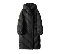 Mnjyihy Women's Winter Long Large Size Warm Casual Down Jacket Lightweight Long-Sleeved Solid Color Hooded Parka Coat Black S