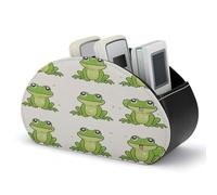MNKTC Remote Control Holder with 5 Compartments Little Green Frog Printed Pu Leather Remote Caddy Box Tray Bedside Table Desk Storage Organizer for Desk Home