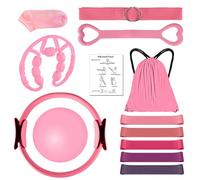 mnmnx Pilates Kit 14PCS for Women, Pilates Equipment with Pilates Ring Set, Home Pilates Workout Kit, Mini Exercise Ball, Loop Resistance Bands, Stretch Strap, Massage Roller, Grip Socks (Pink)
