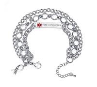 mnmoom Medical Alert Bracelets for Women Stainless steel Heart Medical ID bracelets with Free Engraving, L, Metal, no gemstone