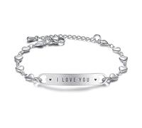 mnmoom Personalized Engraved Name Identification Bracelets for Women gilrs, Fashion Heart Friendship jewelry Gift for Best Friends, 7-8.5 inches, Stainless Steel, no gemstone