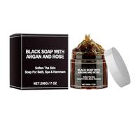 Mnozreo Black Soap with Argan and Rose, African Black Soap Bar, Black Soap Body Scrub, Beldi Soap, Moroccan Black Soap, 200 g, 1 Piece