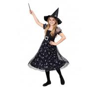 MNPET Kids Witch Costume Girls Black Witch Dress Halloween Costume for Cosplay Party M