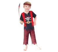 MNPET stylish pirate costume kids suit for halloween - black & red devil costume for boys with pirate sword - perfect halloween costumes for kids boys-Medium