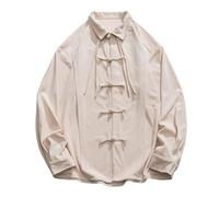 MNRIUOCII Corduroy Jacket Men's Medieval Shirt Traditional Martial Arts Kung Fu Tai Chi Classic Tangzhuang Style Long Sleeve Jacket Training Uniform Leisure Shirts Chinese Tops, White, XL