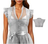 MNRIUOCII Dirndl Blouse Women's Cap Sleeves Dirndl Blouse V-Neck Costume Blouses Stand-Up Collar Short Sleeve Dirndl Blouses Large Sizes Costume Top for Oktoberfest Costume Blouses, gray, S
