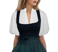 MNRIUOCII Dirndl Blouse Women's Lace White Dirndl Blouse V Neck White Costume Blouse Cap Sleeves Large Sizes Dirndl Blouses for Oktoberfest Bavarian Festive Blouses Wedding Blouse, K White, XL