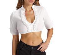 MNRIUOCII Dirndl Blouse Women's White Dirndl Blouse Short Sleeve Costume Blouses Dirndl Blouses for Oktoberfest Special Occasions Elegant Wedding Blouse Bavarian Traditional German Blouses, L White, S