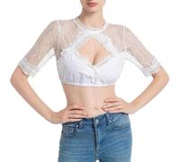 MNRIUOCII Dirndl Blouses for Women Lace Dirndl Blouses Traditional Oktoberfest Costume Elegant Costume Blouse Wedding Blouse Bavarian Festive Blouse Traditional Folk Festival Top, E White, XXL