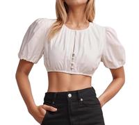 MNRIUOCII Dirndl Blouses for Women Lace Dirndl Blouses Traditional Oktoberfest Costume Elegant Costume Blouse Wedding Blouse Bavarian Festive Blouse Traditional Folk Festival Top, D White, S