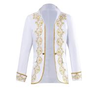 MNRIUOCII Men's Steampunk Coat Hussar Drumers Jacket Renaissance Medieval Jacket Victorian Uniform Gothic Tailcoat Pirate Cosplay Halloween Costume Vintage Suit Jacket, White, XL