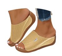 MNRIUOCII Orthopaedic Sandals Women's Summer Ergonomic Mules Non-Slip Open Slippers Lightweight Comfortable Slippers Summer Shoes Wedge Sandals Casual Shoes Women's Sandals, gold, 8 UK