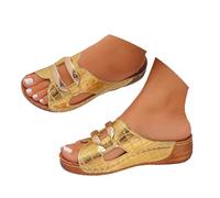 MNRIUOCII Sandals Women's Summer Shoes Orthopaedic Comfortable Wedge Sandals Elegant Sandals Summer Shoes Non-Slip Breathable Slippers Open Toe Slippers Bath Sandals, gold, 10 UK