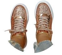 MNRIUOCII Summer Trainers, Women's Lightweight Platform Shoes with Shiny Surface and Lacing, Breathable Casual Shoes with Raised Sole for Outdoor Activities, Summer Shoes, Sports Shoes, Rose Gold, 7
