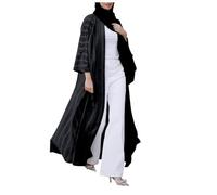 MNRIUOCII Women's Abayas Long Sleeve Muslim Dress Satin Casual Party Praying Clothes Solid Color Chiffon Soft and Elegant Belted Loose Dubai Cover Up Dress Muslim Gifts for Women