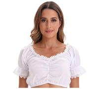 MNRIUOCII Women's Dirndl Blouse, Lace Dirndl Blouse, Wedding Blouse, Bavarian, Costume Blouse, Lace Blouse, Chest Cutout, Short Sleeve, Traditional Oktoberfest Dirndl Blouses, Wiesn Folk Festival Top