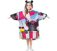 Mnrsuu Kids Oversized Blanket Hoodie,Bulldog Dog Hammock Warm Fleece Sweatshirt Plush Wearable for Girls Boys, Front Roomy Pocket, Cute Ear Cap, Large
