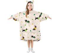 Mnrsuu Kids Oversized Blanket Hoodie,Cartoon Dachshunds Puppy Dog Warm Fleece Sweatshirt Plush Wearable for Girls Boys, Front Roomy Pocket, Cute Ear Cap, Small