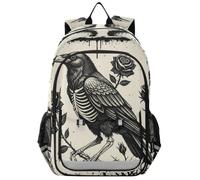 Mnsruu 15.6 Laptop Backpack Gothic Roses Skeleton Crow Schoolbag for for Teenager Girls,Lightweight Travel Backpack Rucksack for College Work,45 x 33 x 17 CM