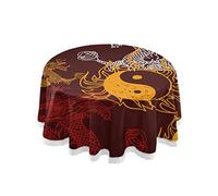 Mnsruu 152.4 CM Round Chinese Dragon Yin Yang Tablecloth Table Cloth Cover Decorative Lace Macrame for Buffet Table, Party, Holiday Dinner