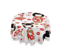 Mnsruu 152.4 CM Round Japanese Doll Cherry Blossom Fan Tablecloth Table Cloth Cover Decorative Lace Macrame for Buffet Table, Party, Holiday Dinner