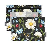 Mnsruu 2 Pack Binder Pouches,Meadow Flowers Ring Binders File Folders Pen Bag for Office School