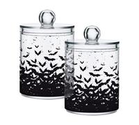 Mnsruu 2 Pack Qtip Holder Dispenser Black White Bats Bathroom Canister Storage Jars Clear Makeup Organizer Cotton Ball Pads Swabs Floss Containers
