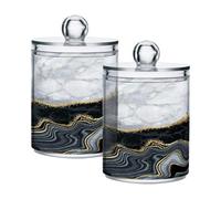 Mnsruu 2 Pack Qtip Holder Dispenser Marble Navy Grey Veins Bathroom Canister Storage Jars Clear Makeup Organizer Cotton Ball Pads Swabs Floss Containers