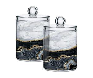 Mnsruu 2 Pack Qtip Holder Dispenser Marble Navy Grey Veins Bathroom Canister Storage Jars Clear Makeup Organizer Cotton Ball Pads Swabs Floss Containers